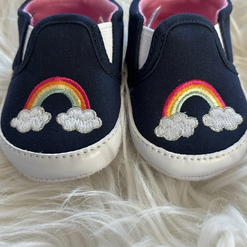 Little Treasures NWOB Rainbow Crib Shoes Navy 0-6 Months